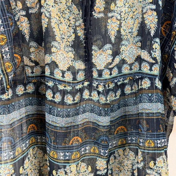 Westport 1962 Woman 2x Navy Gold Floral Print Tunic Top - Picture 6 of 7